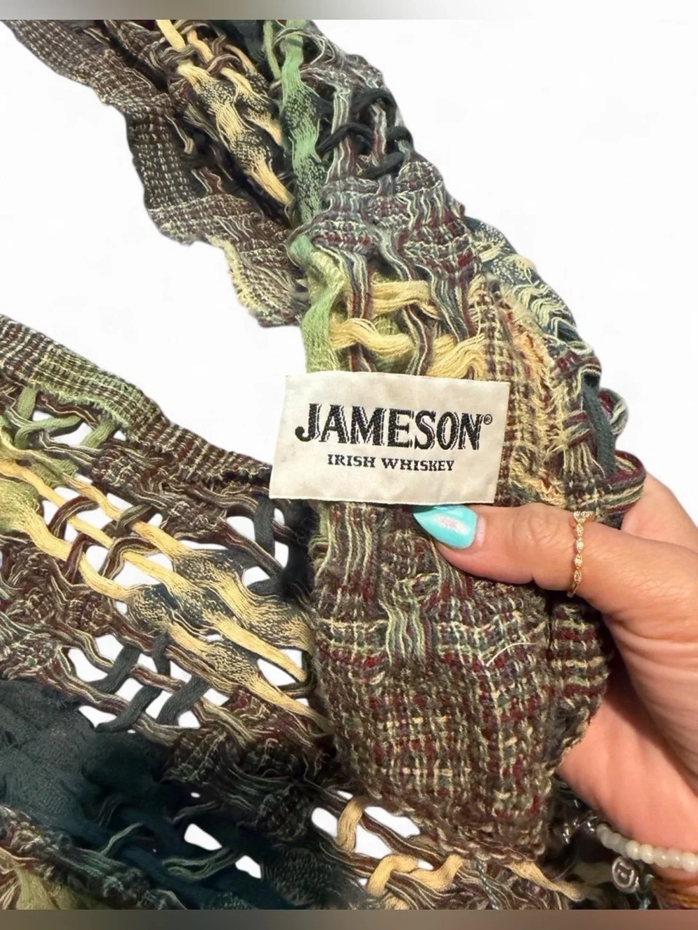 Wool 100% Multicolor Fringe Scarf - Olive, Mustard & Brown Jameson whiskey